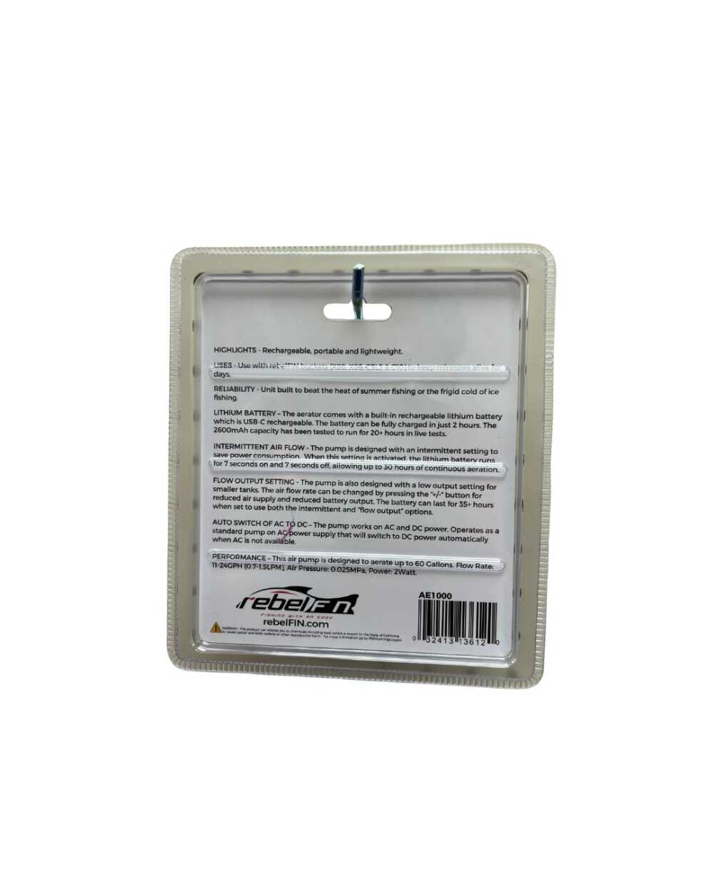 REBEL-FIN AERATOR AE1000 RECHARGEABLE AERATOR W/ USB-C (SOLD 6 EA/CS)